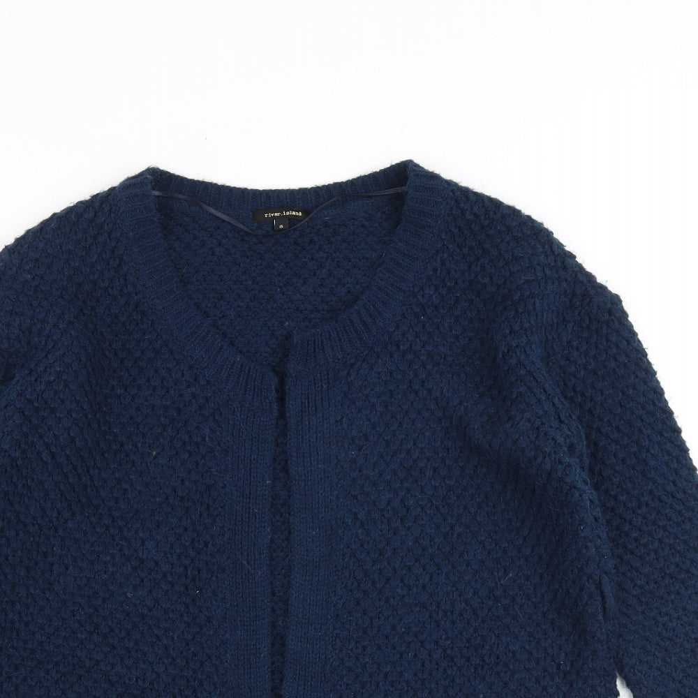 River Island Womens Blue V-Neck Acrylic Cardigan Jumper Size 8