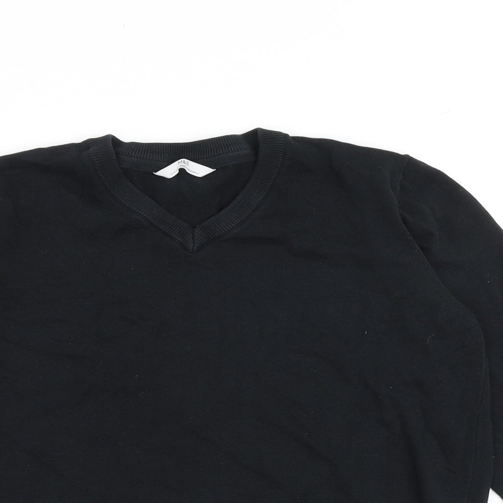 Marks and Spencer Boys Black V-Neck 100% Cotton Pullover Jumper Size 13-14 Years Pullover
