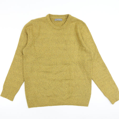 Marks and Spencer Mens Yellow Round Neck Acrylic Pullover Jumper Size L Long Sleeve