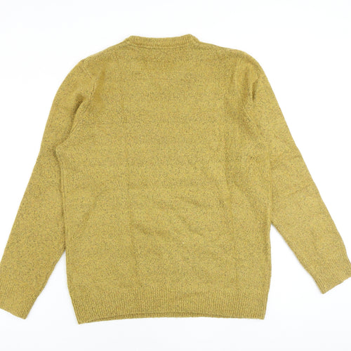 Marks and Spencer Mens Yellow Round Neck Acrylic Pullover Jumper Size L Long Sleeve