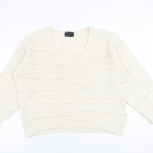ASOS Womens Beige V-Neck Acrylic Pullover Jumper Size M