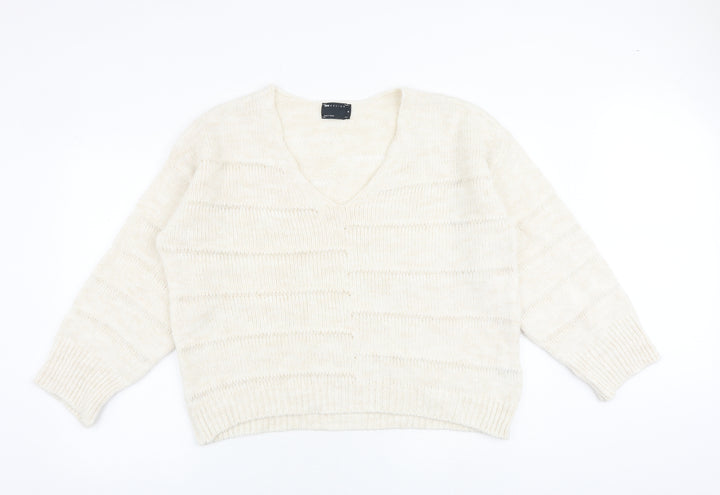 ASOS Womens Beige V-Neck Acrylic Pullover Jumper Size M