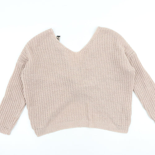 QED London Womens Pink V-Neck Acrylic Pullover Jumper Size S
