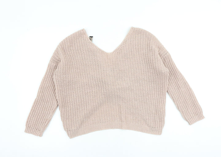 QED London Womens Pink V-Neck Acrylic Pullover Jumper Size S