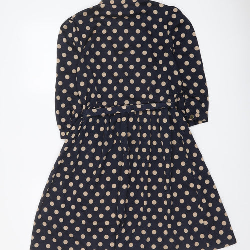 Purple Womens Blue Polka Dot Polyester Mini Size S Round Neck Button
