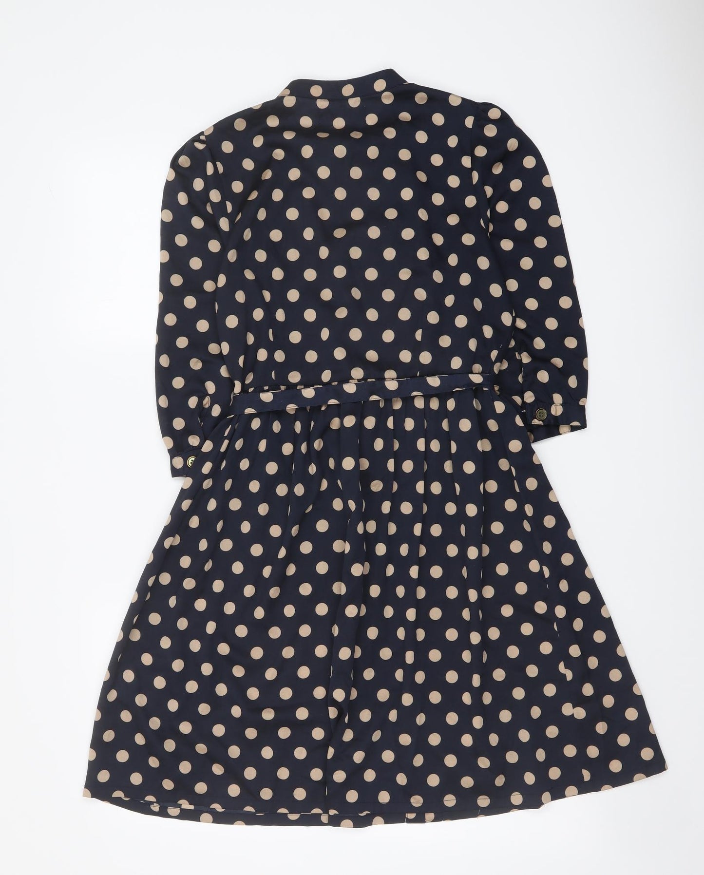 Purple Womens Blue Polka Dot Polyester Mini Size S Round Neck Button
