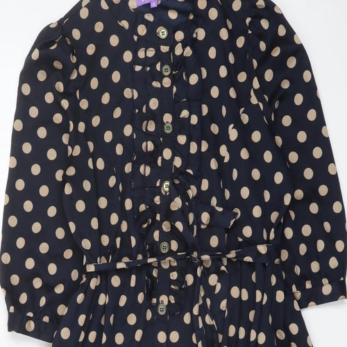 Purple Womens Blue Polka Dot Polyester Mini Size S Round Neck Button