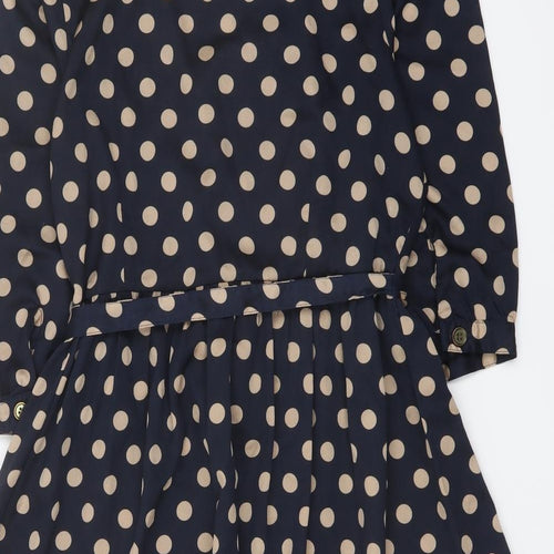 Purple Womens Blue Polka Dot Polyester Mini Size S Round Neck Button