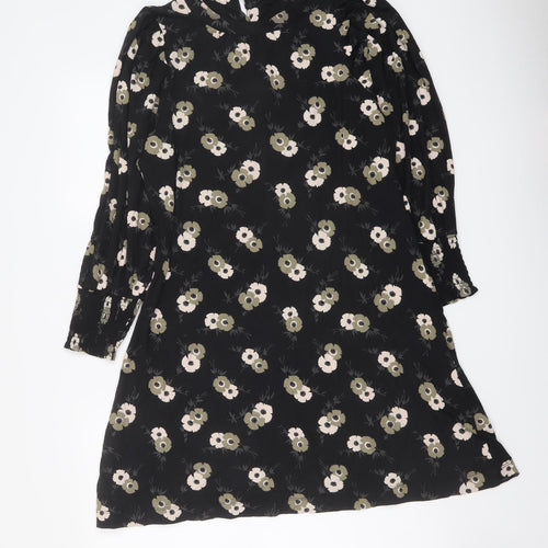 NEXT Womens Black Floral Viscose A-Line Size 6 Round Neck Button