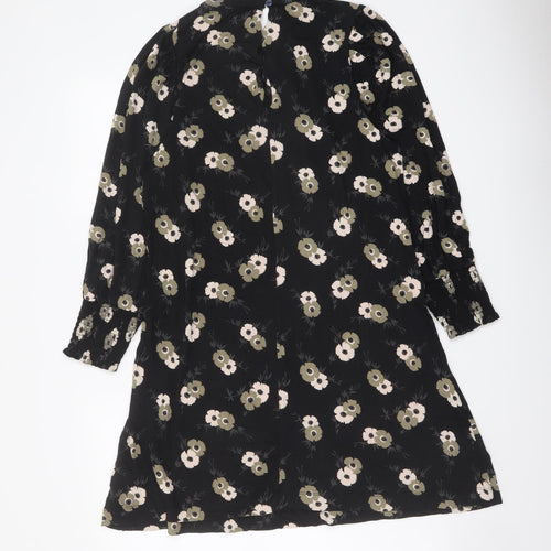 NEXT Womens Black Floral Viscose A-Line Size 6 Round Neck Button