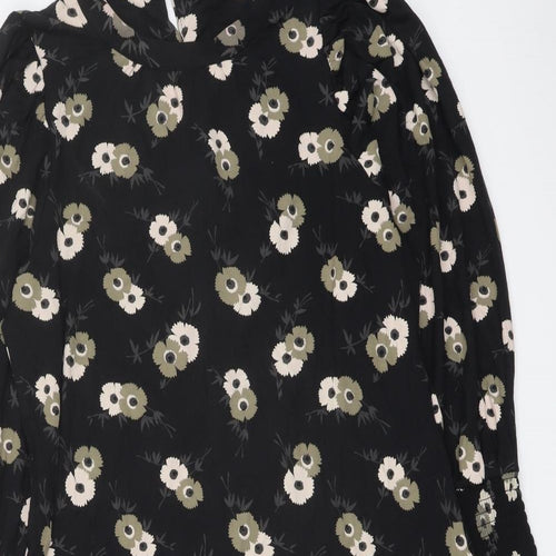 NEXT Womens Black Floral Viscose A-Line Size 6 Round Neck Button
