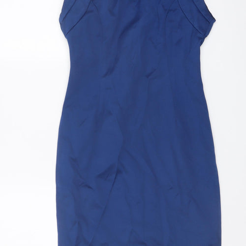 Zara Womens Blue Paisley Polyester Pencil Dress Size S V-Neck Zip