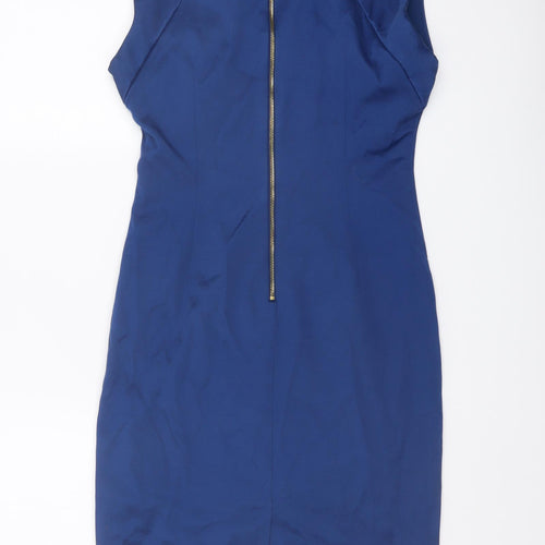 Zara Womens Blue Paisley Polyester Pencil Dress Size S V-Neck Zip