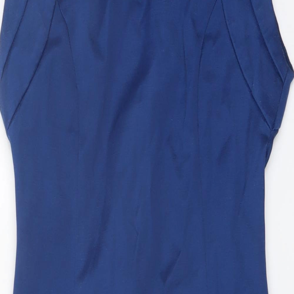Zara Womens Blue Paisley Polyester Pencil Dress Size S V-Neck Zip