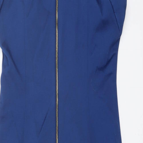 Zara Womens Blue Paisley Polyester Pencil Dress Size S V-Neck Zip