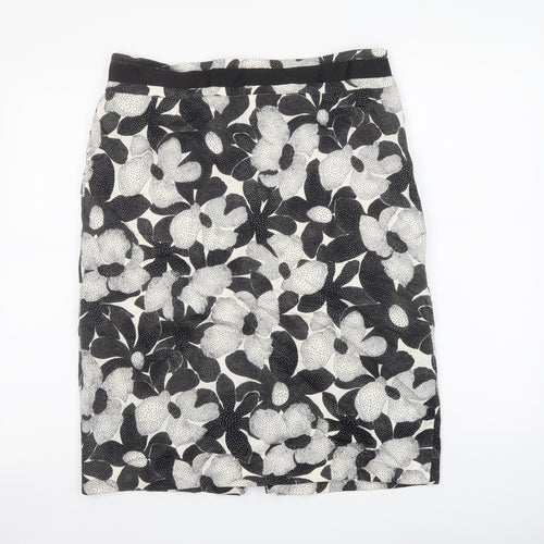 Coast Womens Black Floral Cotton Bandage Skirt Size 14 Zip
