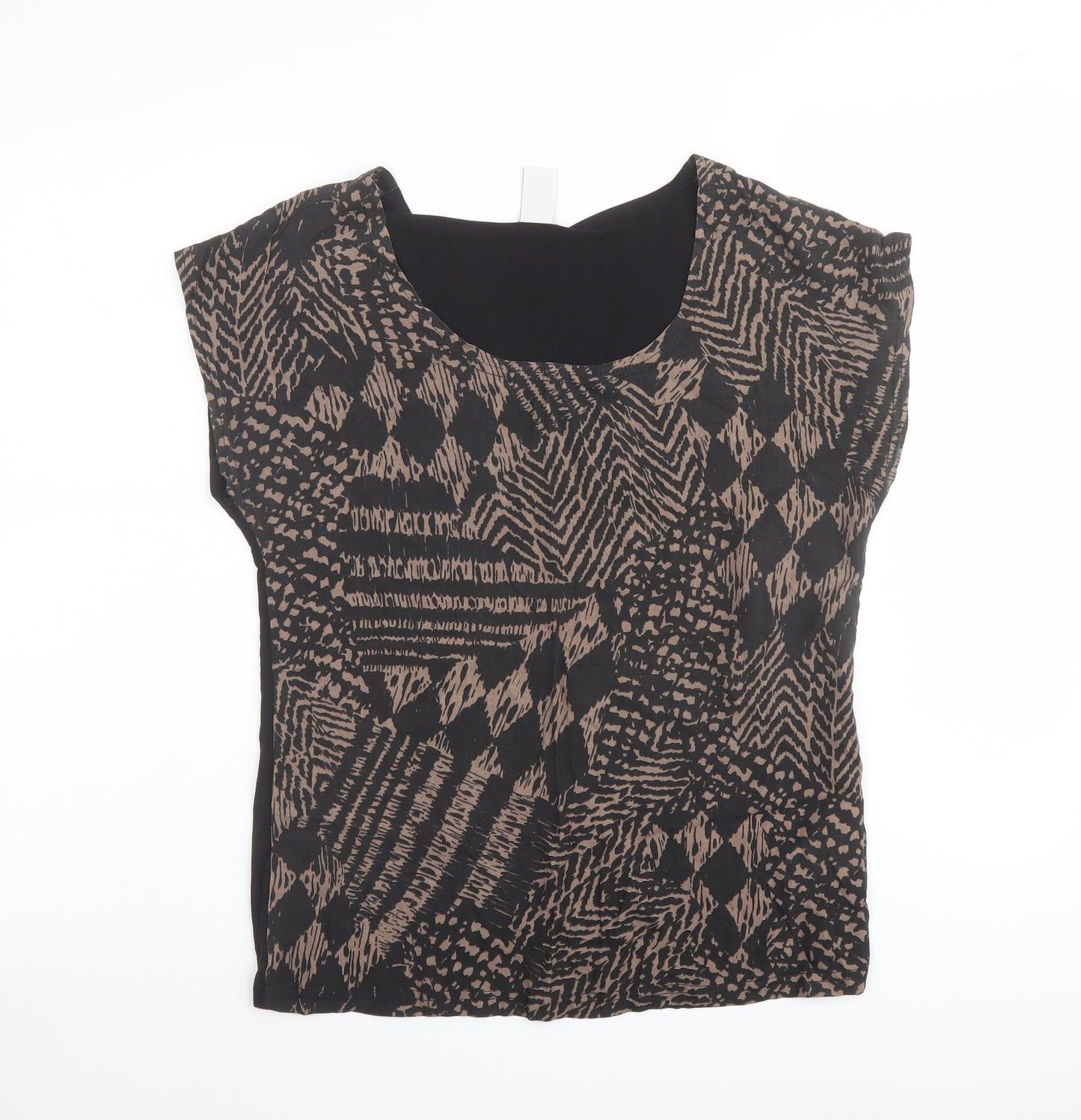 VILA Womens Black Geometric Viscose Basic Blouse Size S Boat Neck