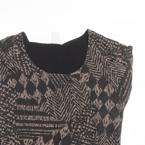 VILA Womens Black Geometric Viscose Basic Blouse Size S Boat Neck