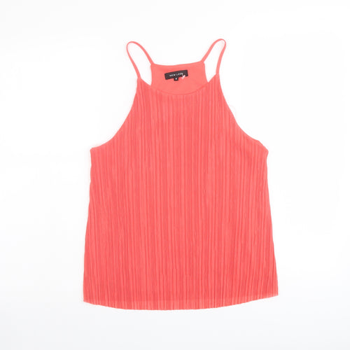 New Look Womens Orange Polyester Basic Tank Size 8 Scoop Neck - Plisse