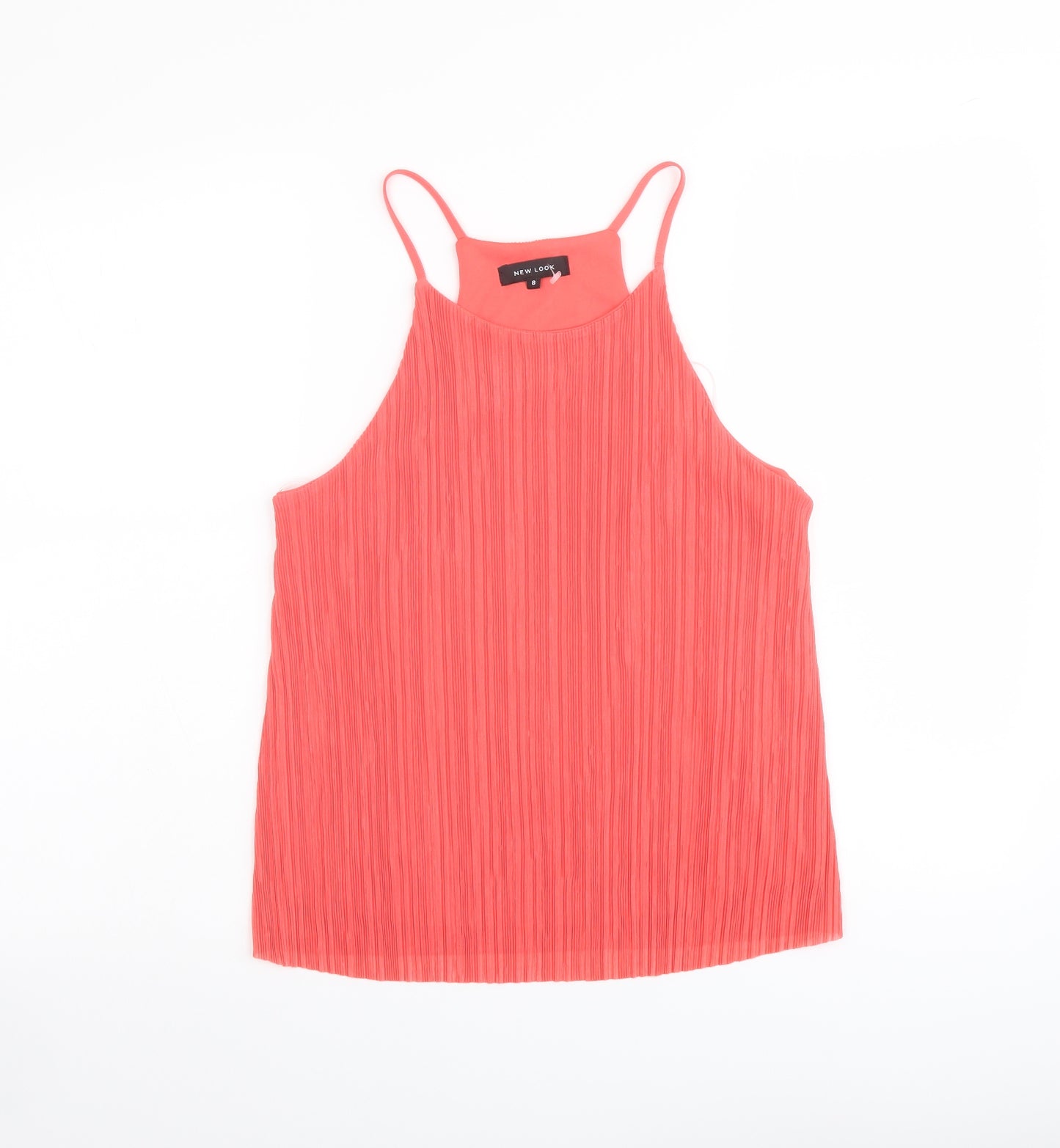 New Look Womens Orange Polyester Basic Tank Size 8 Scoop Neck - Plisse