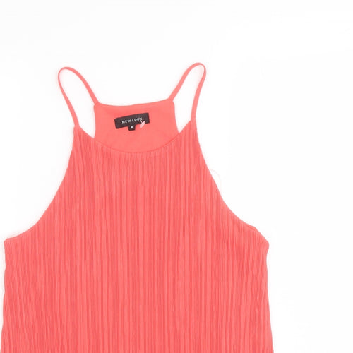 New Look Womens Orange Polyester Basic Tank Size 8 Scoop Neck - Plisse