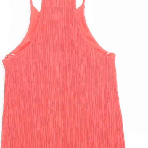 New Look Womens Orange Polyester Basic Tank Size 8 Scoop Neck - Plisse