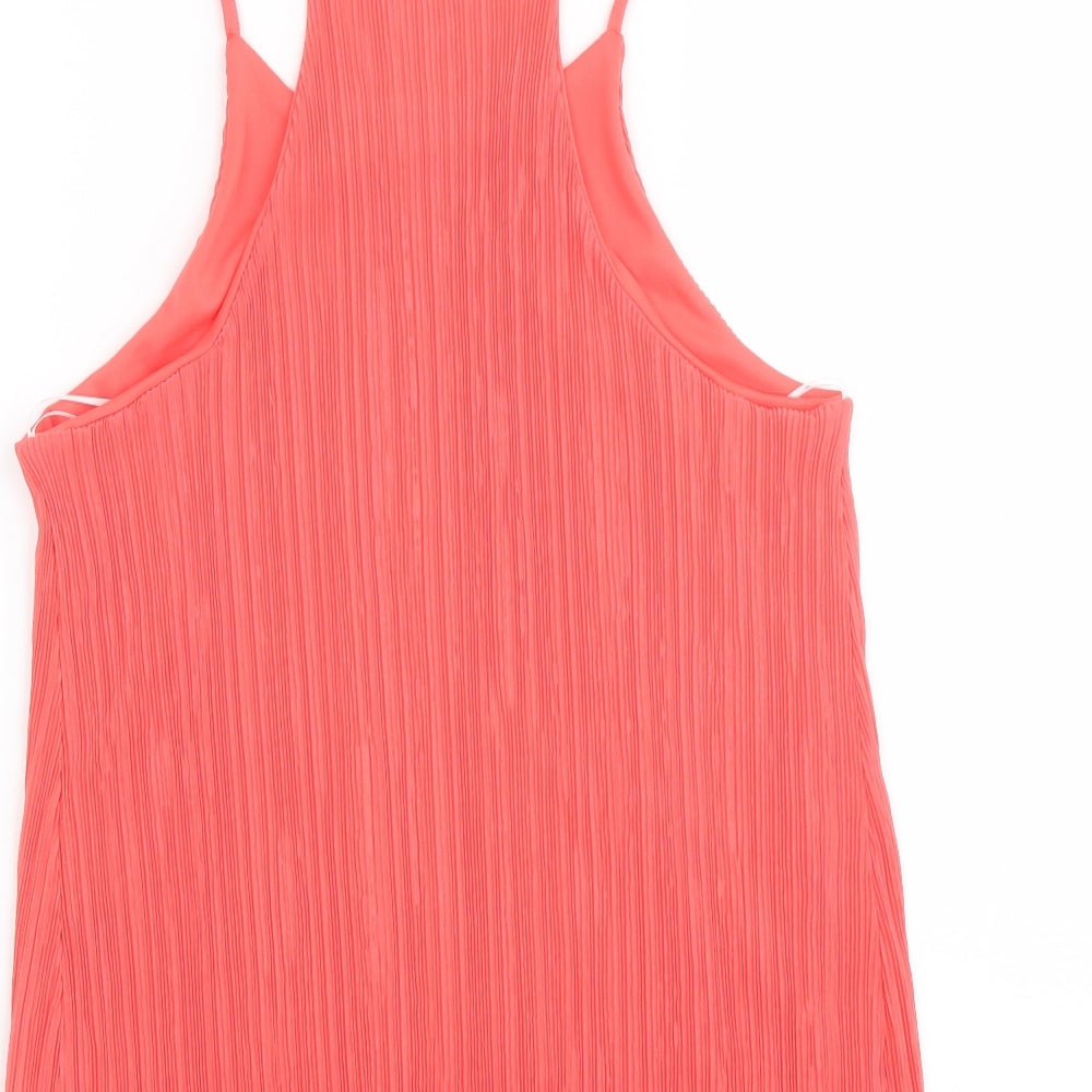 New Look Womens Orange Polyester Basic Tank Size 8 Scoop Neck - Plisse