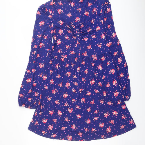 Topshop Womens Blue Floral Viscose A-Line Size 14 V-Neck Pullover