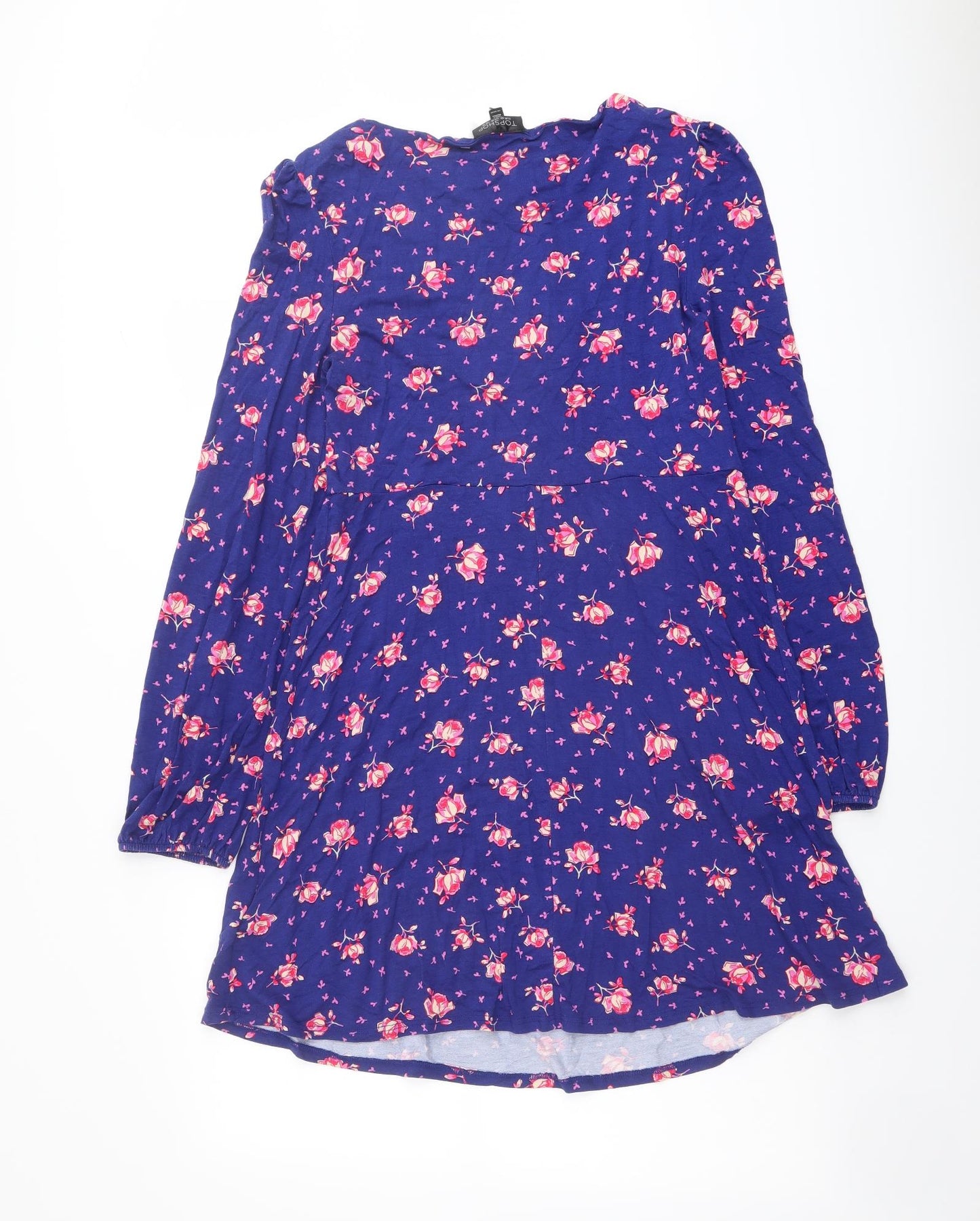 Topshop Womens Blue Floral Viscose A-Line Size 14 V-Neck Pullover