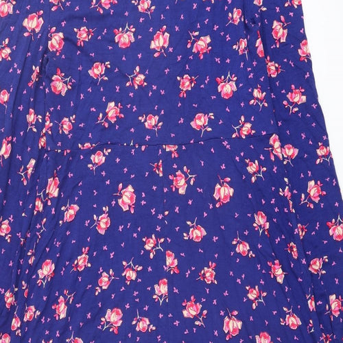 Topshop Womens Blue Floral Viscose A-Line Size 14 V-Neck Pullover