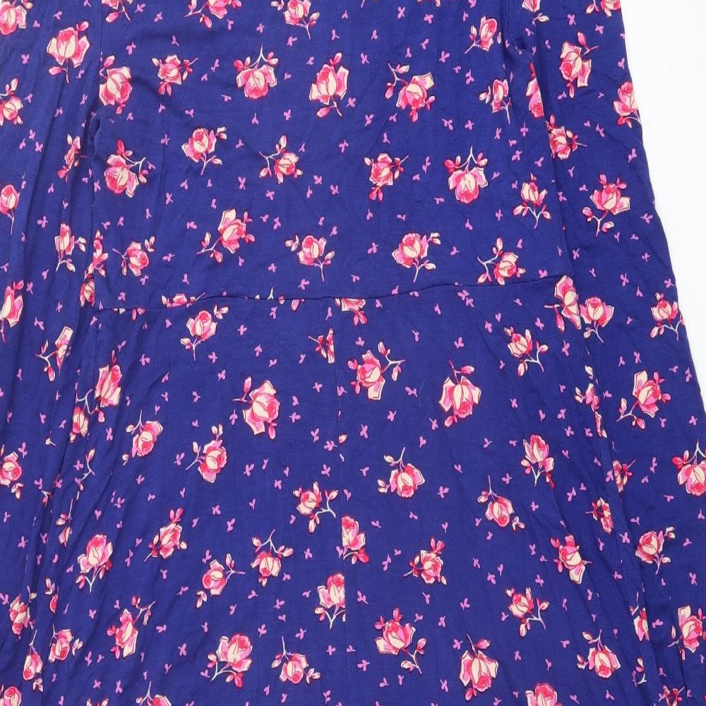 Topshop Womens Blue Floral Viscose A-Line Size 14 V-Neck Pullover
