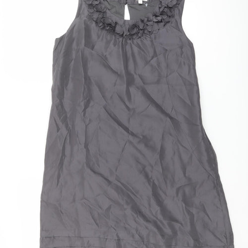 Kaliko Womens Grey Silk A-Line Size 10 Round Neck Zip