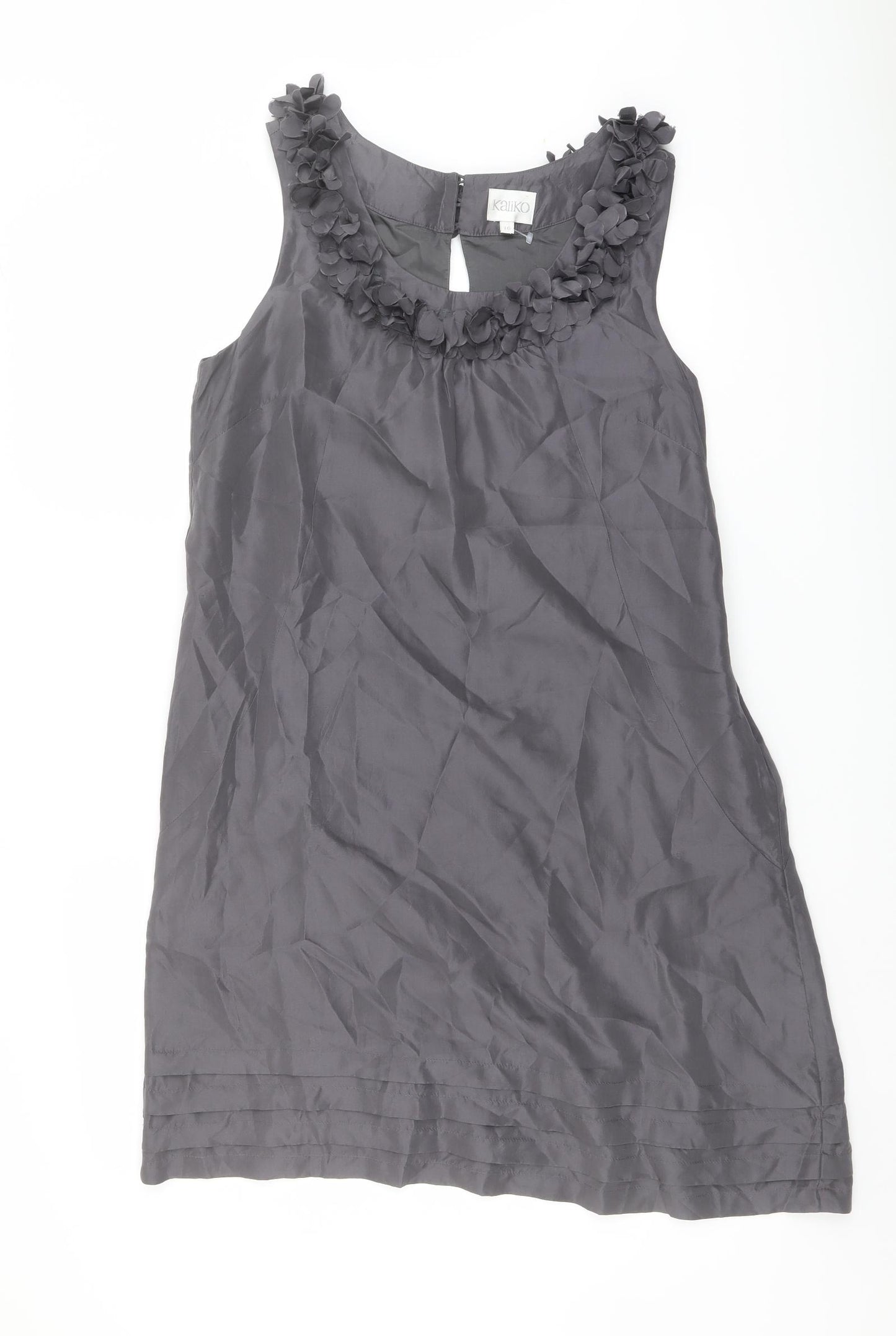Kaliko Womens Grey Silk A-Line Size 10 Round Neck Zip
