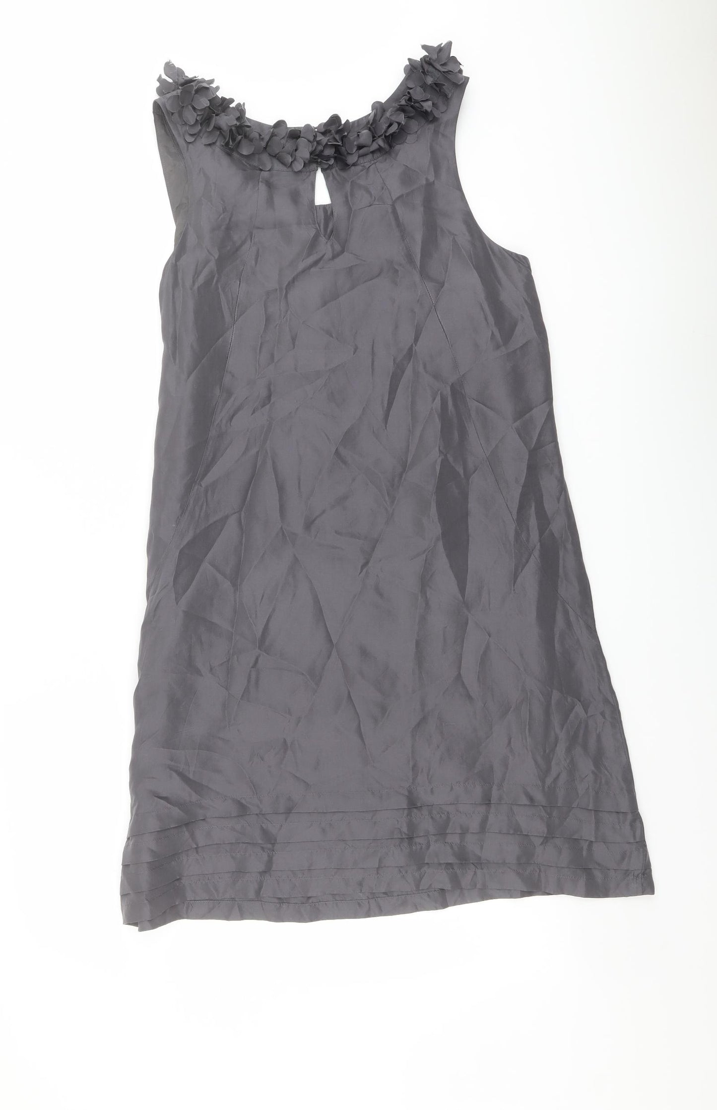 Kaliko Womens Grey Silk A-Line Size 10 Round Neck Zip