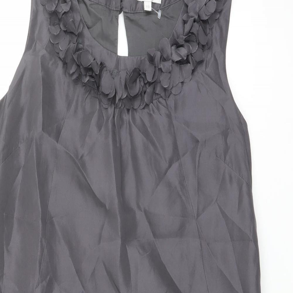 Kaliko Womens Grey Silk A-Line Size 10 Round Neck Zip