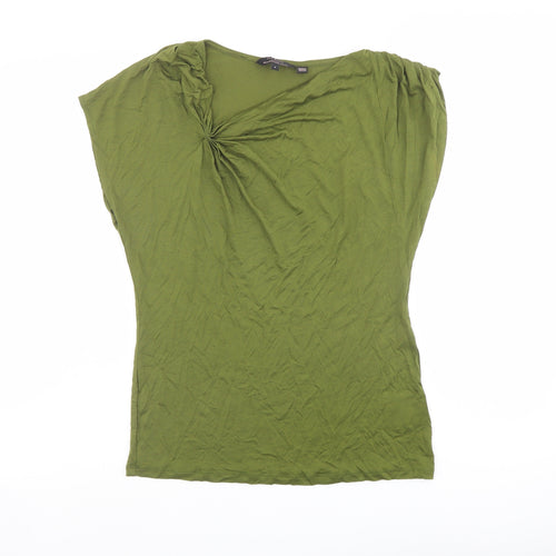 Ted Baker Womens Green Lyocell Basic T-Shirt Size 10 V-Neck - Ruched Detail