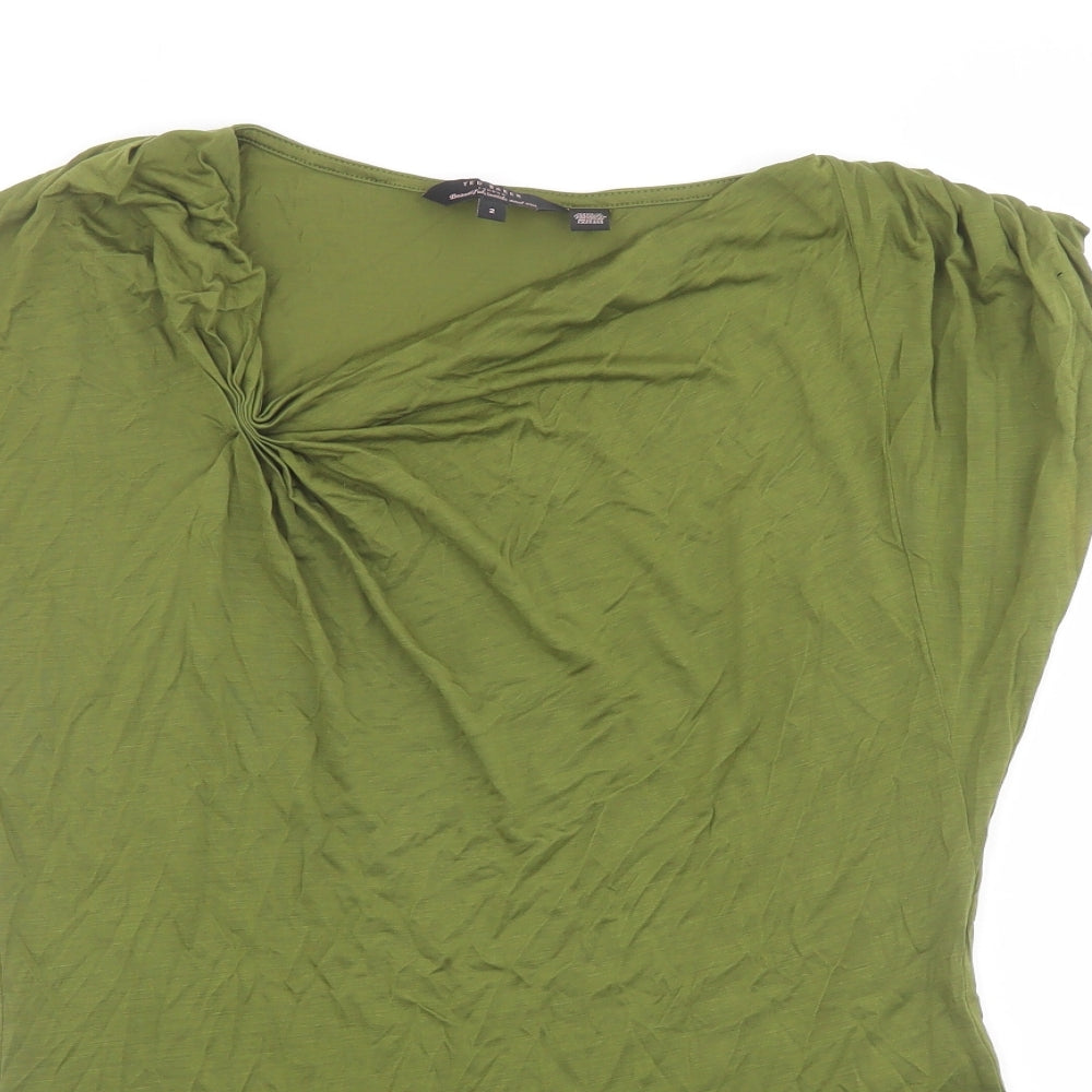 Ted Baker Womens Green Lyocell Basic T-Shirt Size 10 V-Neck - Ruched Detail