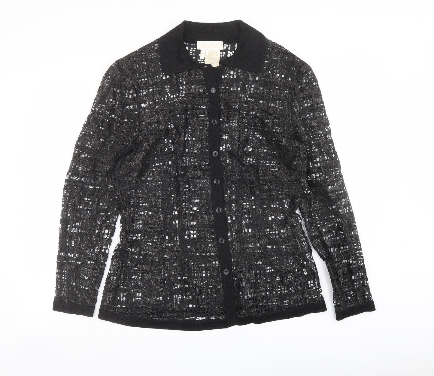 ESCADA Womens Black Viscose Basic Button-Up Size 12 Collared