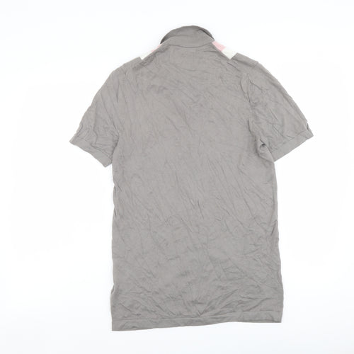 Marks and Spencer Mens Grey Collared Cotton Cardigan Jumper Size S Short Sleeve