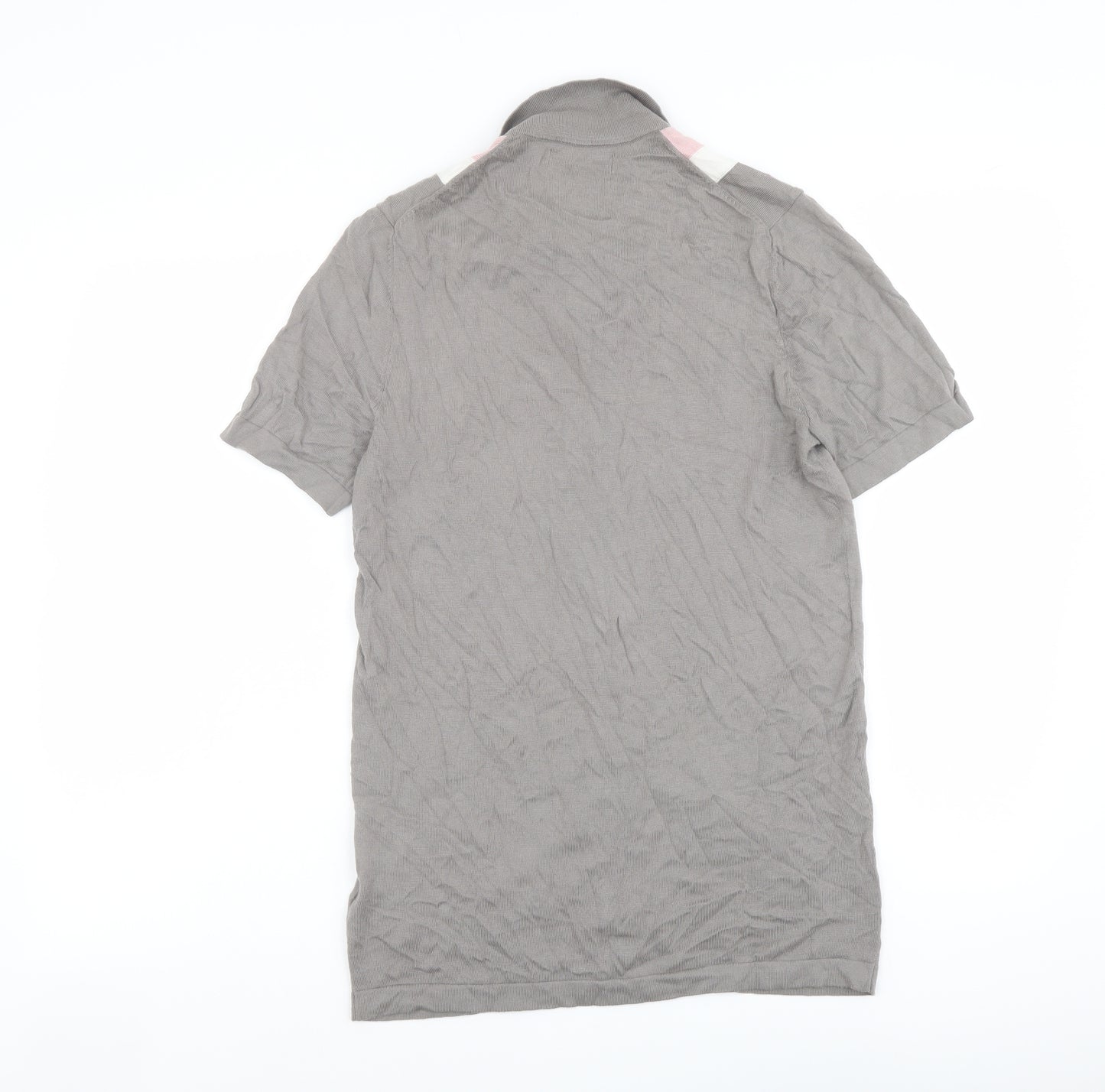 Marks and Spencer Mens Grey Collared Cotton Cardigan Jumper Size S Short Sleeve