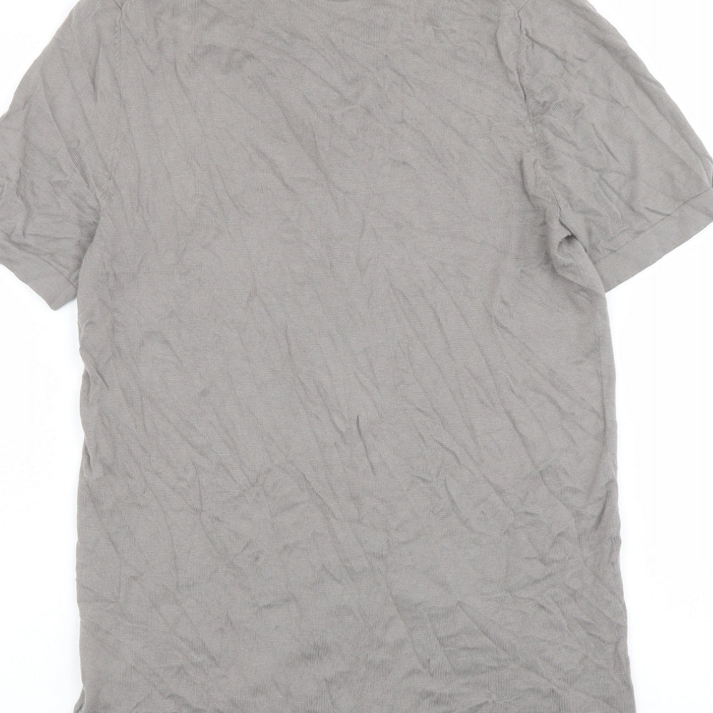Marks and Spencer Mens Grey Collared Cotton Cardigan Jumper Size S Short Sleeve