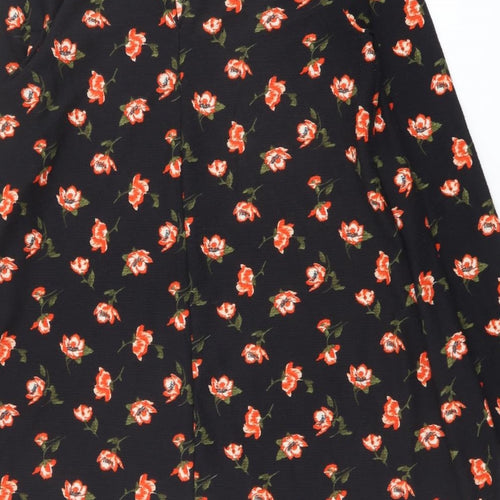 Miss Selfridge Womens Black Floral Polyester A-Line Size 12 Mock Neck Button