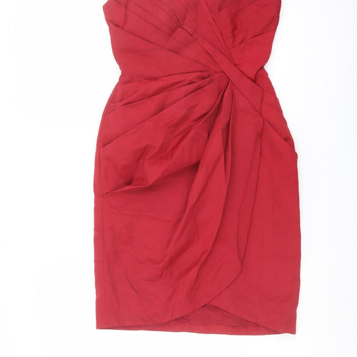 Warehouse Womens Red Polyester Mini Size 8 Off the Shoulder Zip
