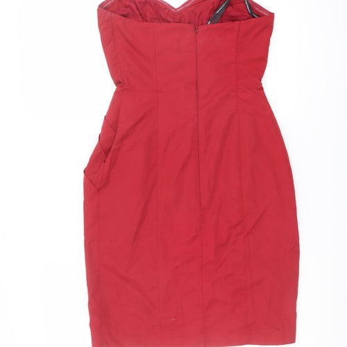 Warehouse Womens Red Polyester Mini Size 8 Off the Shoulder Zip