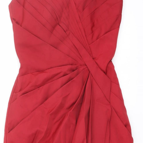 Warehouse Womens Red Polyester Mini Size 8 Off the Shoulder Zip
