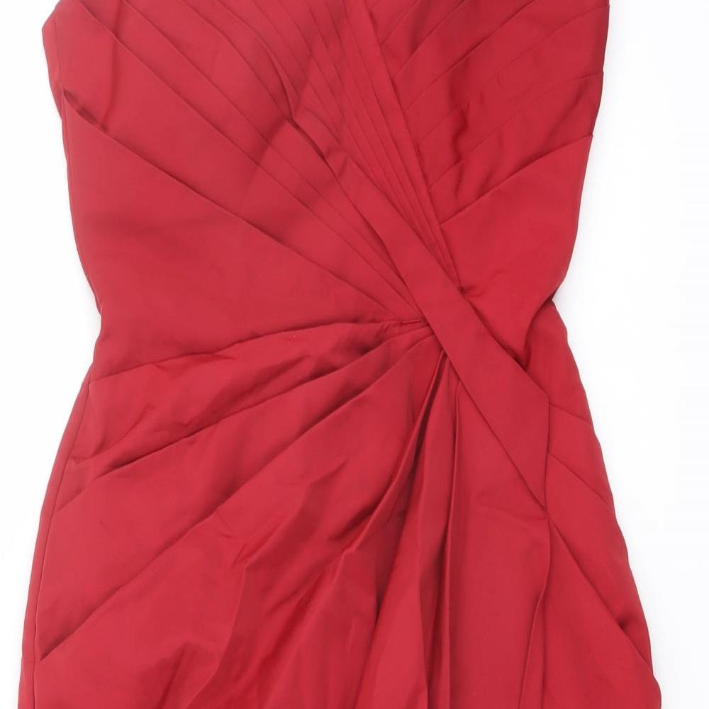 Warehouse Womens Red Polyester Mini Size 8 Off the Shoulder Zip