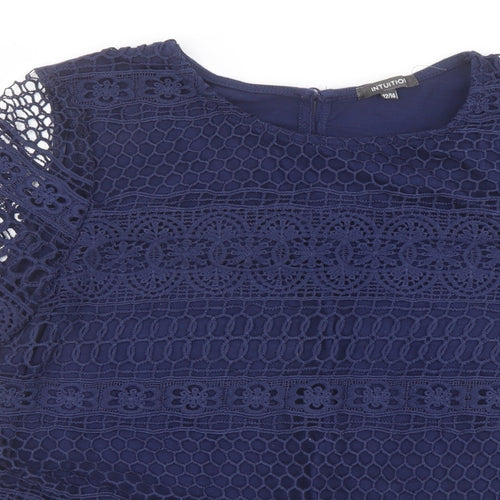 Intuition Womens Blue Viscose Basic Blouse Size 12 Boat Neck