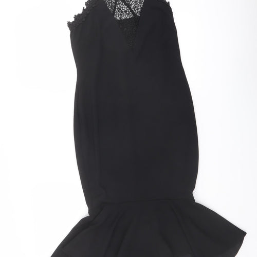 NEXT Womens Black Polyester Shift Size 10 Square Neck Zip - Crochet Detail