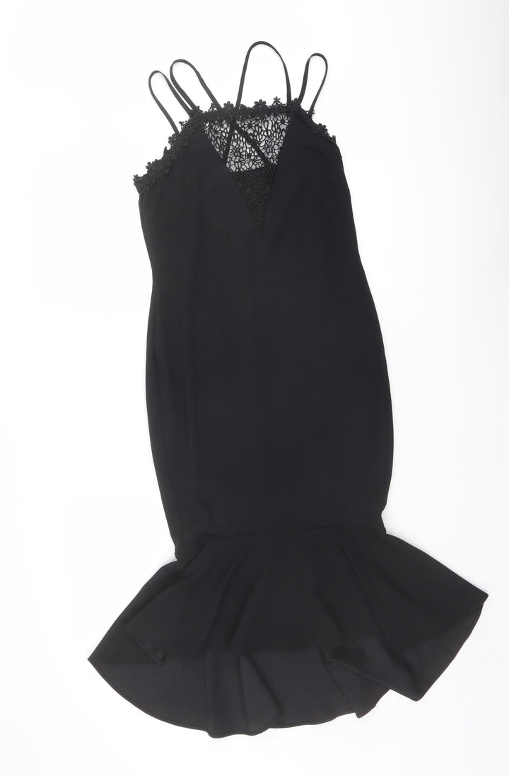 NEXT Womens Black Polyester Shift Size 10 Square Neck Zip - Crochet Detail