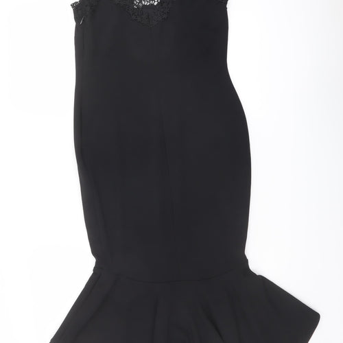 NEXT Womens Black Polyester Shift Size 10 Square Neck Zip - Crochet Detail